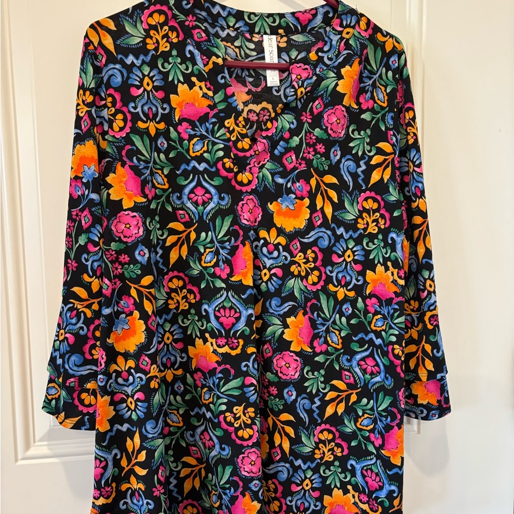Dear Scarlett Vibrant Floral Blouse - Pink, Orange, Blue, Black